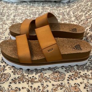 Reef Tan Double-Strap Cork Slide Sandals 8